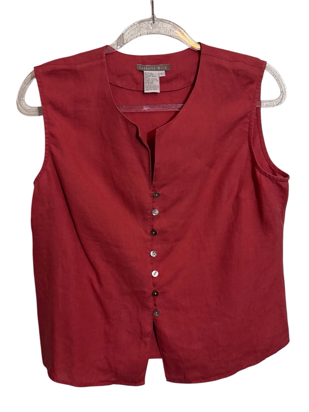 Isabella Bird Large Pink Linen Button Up Tank Top Lagenlook Beach Sleeveless